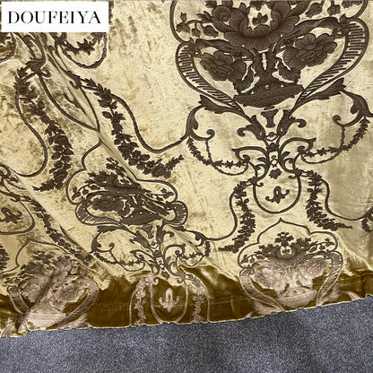 Silk Velvet Foil Stamping Luxury Gold Blackout Curtains for Living Room Bedroom Dining Nature Vertically Custom Size White Tulle