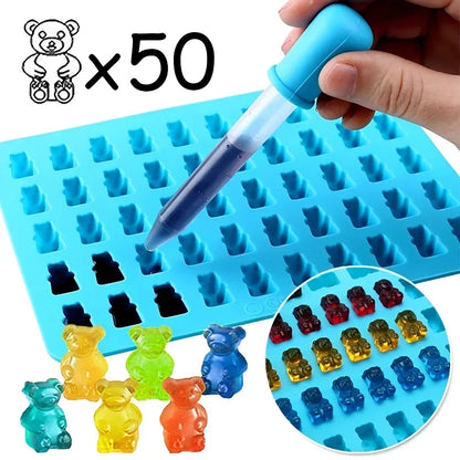 50 roosters gomachtige beren schimmel siliconen schattige beren gelei mal met druppel snoep chocolade fondant mallen diy bakdecoratie gereedschap