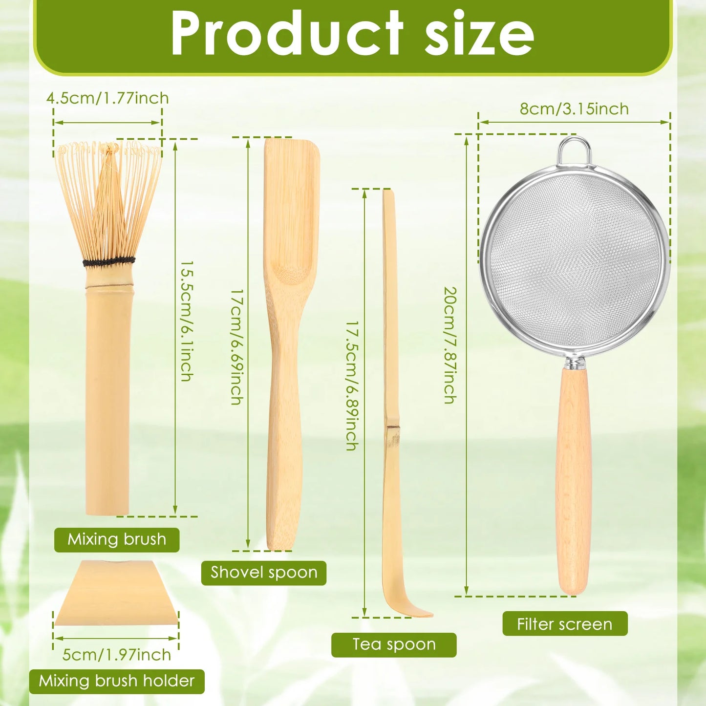 4/5Pcs Matcha Whisk Set Handmade Bamboo Matcha Whisk Traditional Tea Scoop Deep Scoop Tea Strainer Clear Whisk Storage Holder
