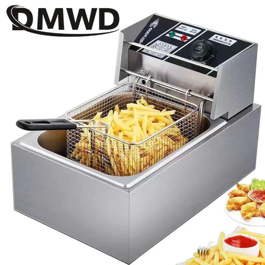 DMWD Electric Deep Fryer Stainless Steel Commercial Electric Fryer Huishoudelijke chips Bray Pan Frites Making Machine 6l EU