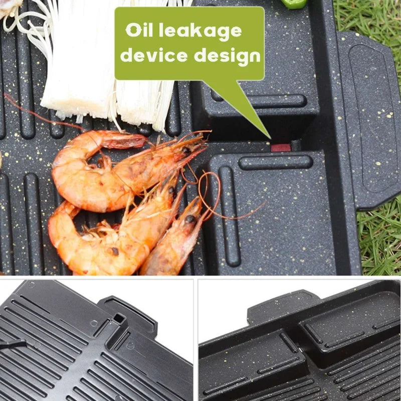 BBQ Grill Pan Plate 32 x 26 cm hordozható nem tapadó bevonat bután gáztűzhely tűzlap téglalap koreai barbecue lemez