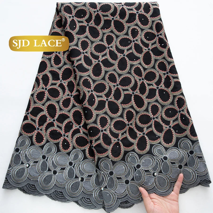 SJD LACE Swiss Voile African Cotton Lace Fabric 2025 High Quality 5 Yards Nigerian Cotton Lace for Sewing Women Party Dress 4460