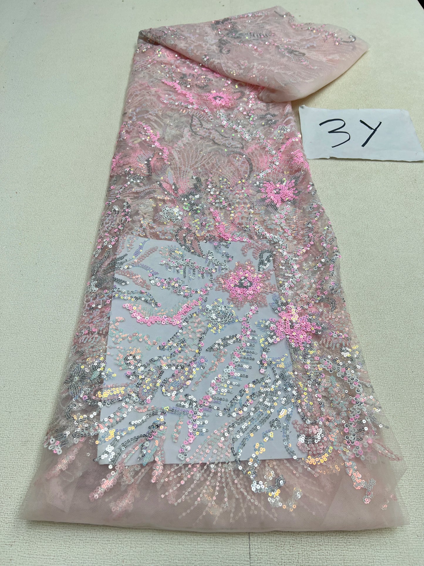 African Sequins Beaded Lace Fabrics  3 yards High Quality Sequence Embroidery French Nigerian Lace Fabric For Wedding Sewing