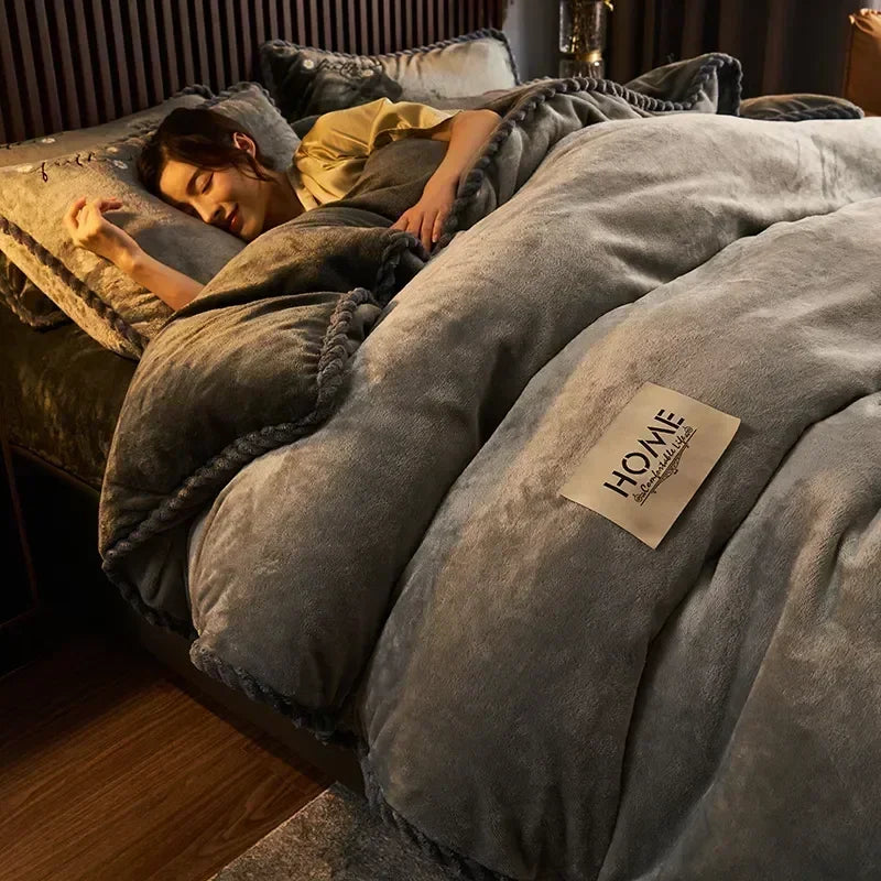 Winter Plush Couple Bed Duvet Cover Bedspreads For Single Double Queen King Bed Velvect Warm Soft Nordic Couple Bed Quilt Cover