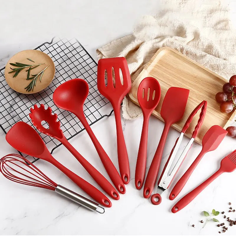 10 PC -uri set de gătit din silicon Instrumente de gătit pentru bucătărie Instrumente de coacere a tacamicelor Slicon Spoon Spoon Scraper Accesorii de bucătărie