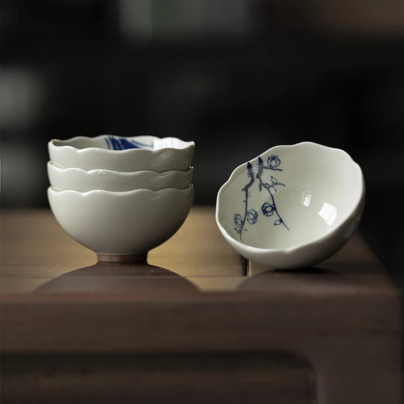 Antique Mud Master Cups Floral Teacups Household Small Tasting Cup Chinese Kung Fu Tea Set Pu Er Drinkware Teaware Tea Ceremony