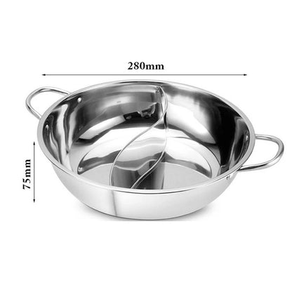 28/30cm Twin Divided Hot Pot Stainless Steel Hotpot Kitchen Cooker Home Cooking Cookware Dish Plate Compatible Cooker Gas Stove