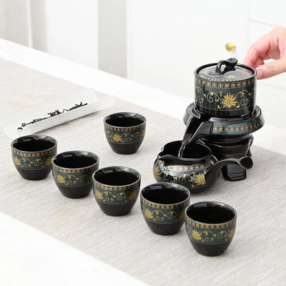 Creative Full Flower Graphite Automatic Tea Set Rotating Set Retro Ceramic Kung Fu Gift Teapot Teaware Sets