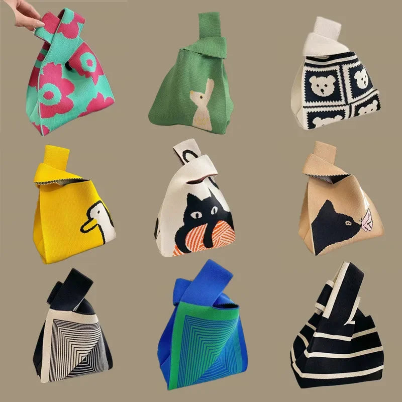 Women Handmade Knitted Small Handbag Casual Wrist Bag Versatile Shopper Mini Tote Bag Student Reusable Shoulder Bag Daily Use