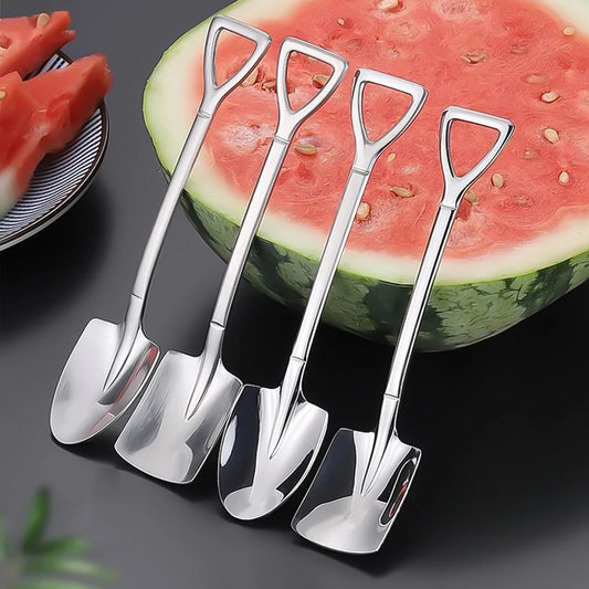 Kreativ rustfritt stål spade Spoon Mini Coffee Teskpoon Fruit Ice Cream Dessert Spoons Kitchen Scoops Tableware Cutsy Set