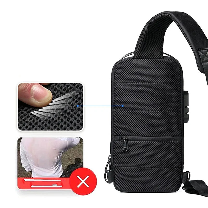 Men'S Usb Crossbody Bag Anti-Theft Shoulder Bags Waterproof Oxford Waist Bag Multifunction Short Travel Messenger Chest Pack