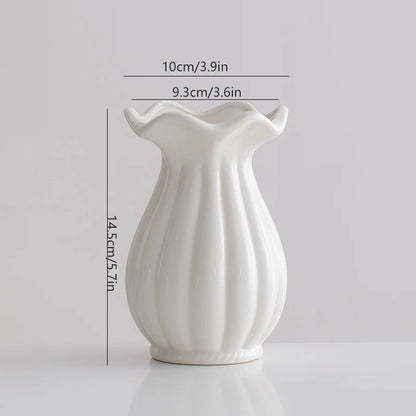 Shumen Simple Cream White Ceramic Flower Vase for Decorating Dry Flowers and Artificial Flowers for Living Room TV Stand Flower