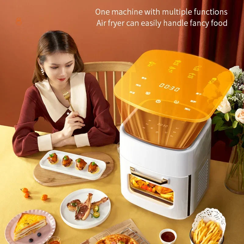 15L multifuncție digitală friteuză fără cuptor electric cu ulei, deshidrator, friteuză cu panou cu led tactil, fereastră de afișare mare