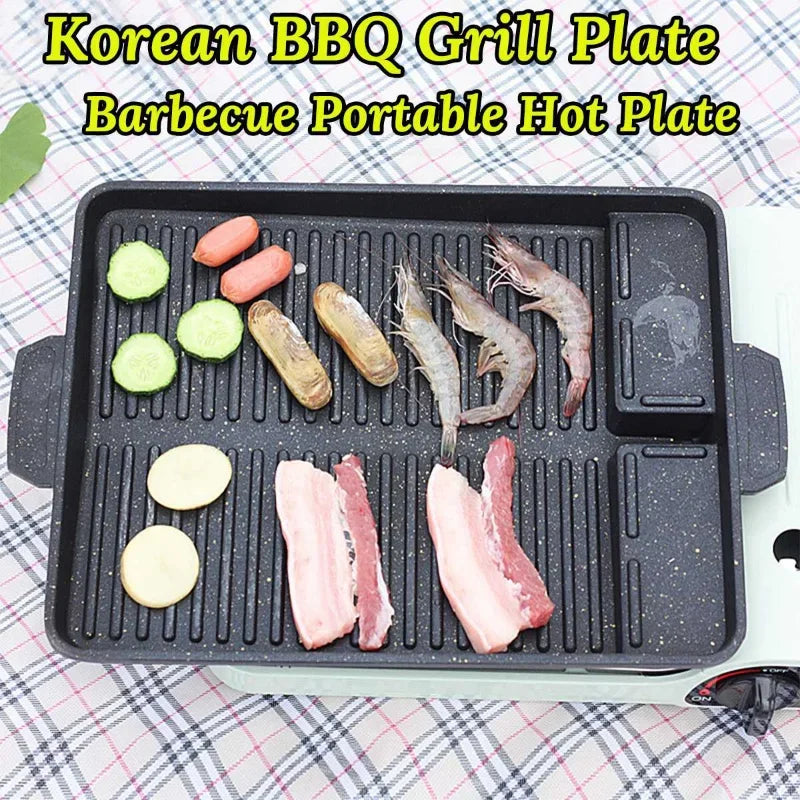 BBQ Grill Pan Plate 32 x 26 cm hordozható nem tapadó bevonat bután gáztűzhely tűzlap téglalap koreai barbecue lemez