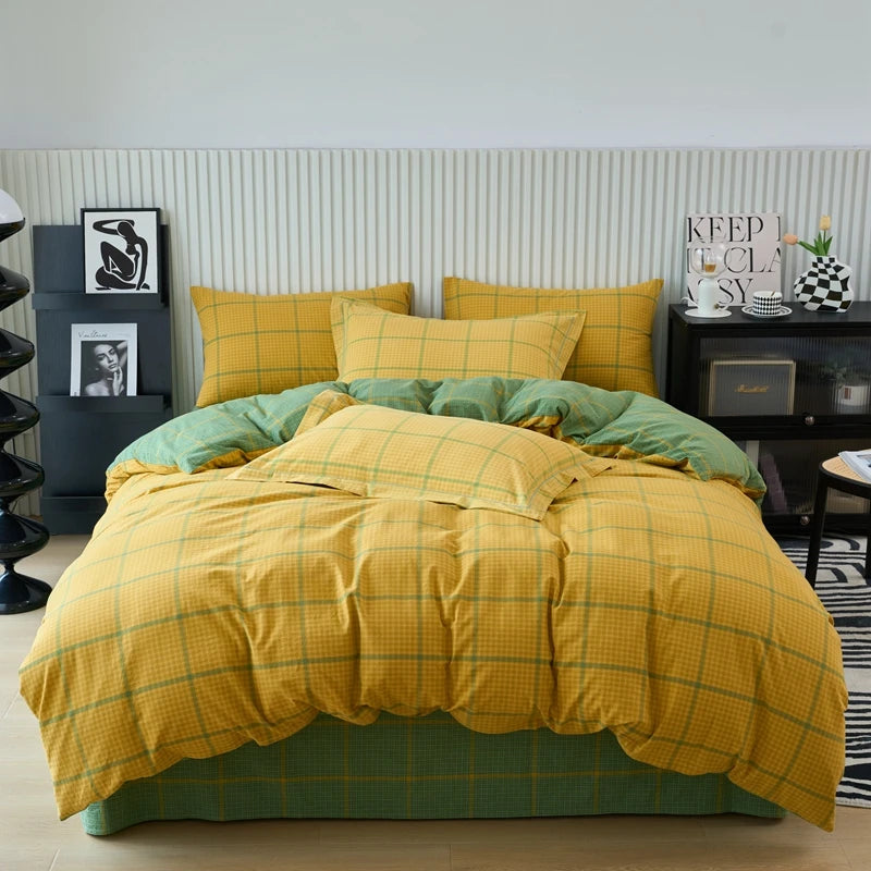 Pure Cotton Japanese Style Duvet Cover With Plaid Print  King Four Seasons Universal Bedding Cover Comfortable and Skin-friendly