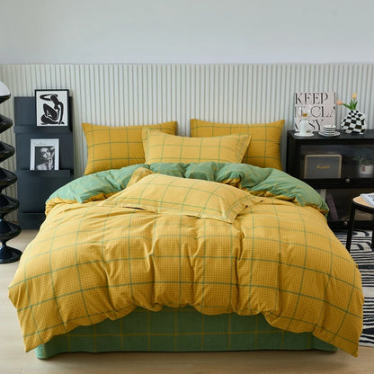 Pure Cotton Japanese Style Duvet Cover With Plaid Print  King Four Seasons Universal Bedding Cover Comfortable and Skin-friendly