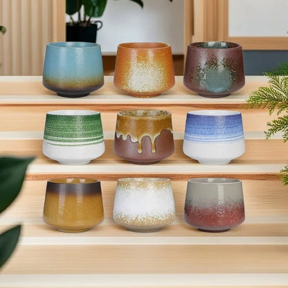 200ml Handmade Pottery Cup Retro Ceramic Coffee Cup with Flower Pattern