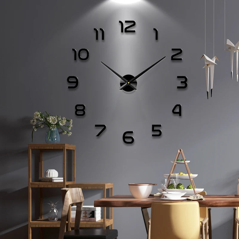 Large Wall Clock Quartz 3D DIY Big Watch Decorative Kitchen Clocks Acrylic Mirror Sticker Oversize Wall Clocks Home Letter Decor