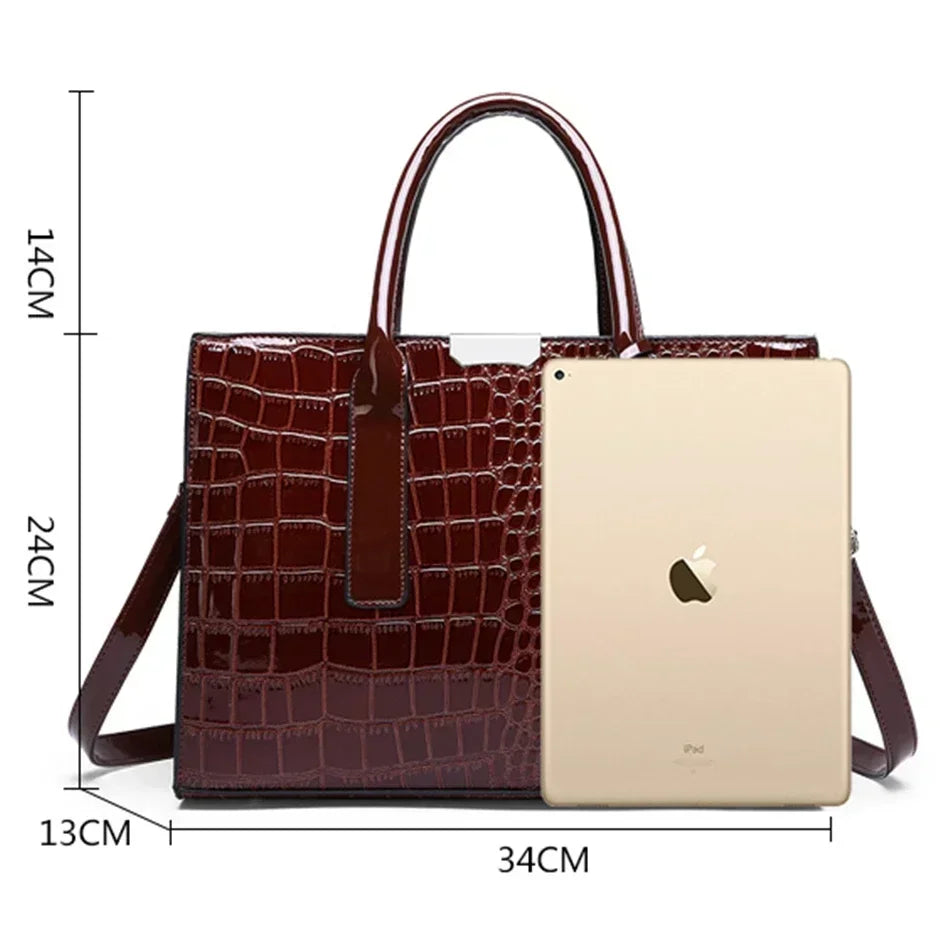 Crocodile Print Women Handbags and Purse Casual Tote Bags Top Handle Bags Large Capacity Patent Leather Crossbody Bags