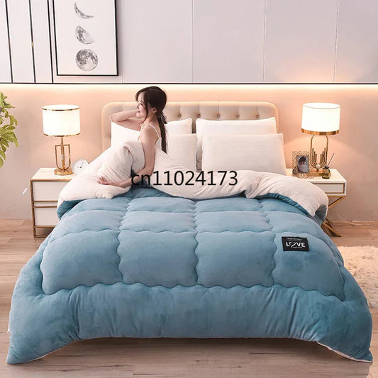 Hot Selling Thickened Winter Milk Fleece Quilt Lamb Fleece Warm Comforter for Single Double Bed Student Warmth Bedding