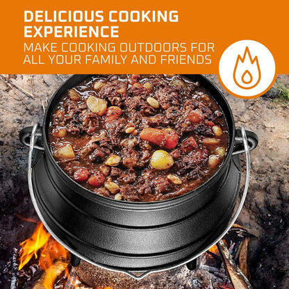 12 Quart Cast Iron Dutch Oven Cauldron Pot - Camping Cookware with Lid - Pre-Seasoned Heavy-Duty Potjie for Stews, Soups, Braisi
