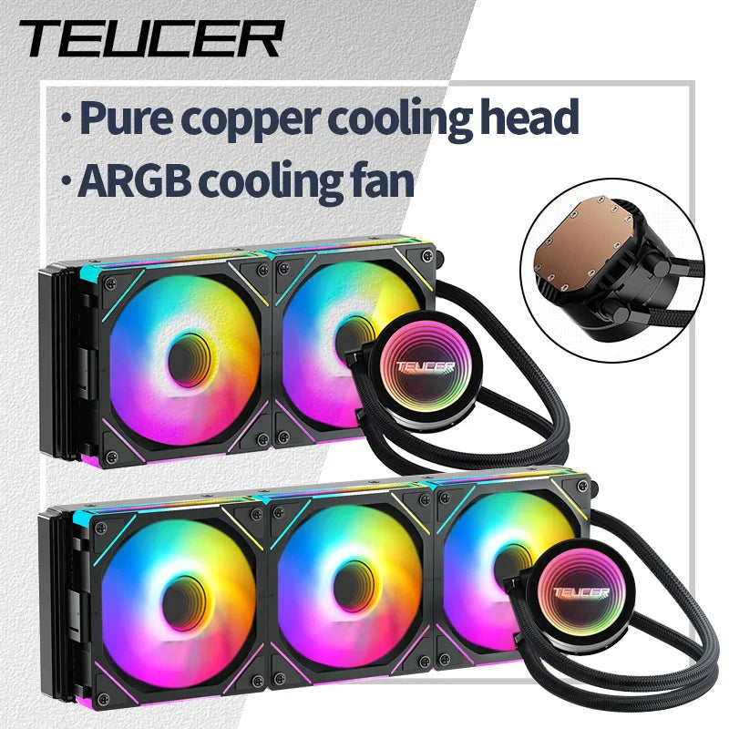 Teucer 240 360 Water CPU Cooler with JM-1 ARGB Fan Integrated Liquid Heatsink Radiator Intel LGA 1700//1200/1150 2011 AM4 AM5