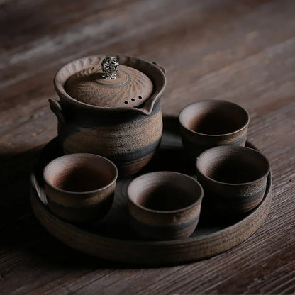 Japanese Crude Tao Yi Pot Four Cups of Tea Set Ceramic Kung Fu Tea Teaware Ceramic Tea Set Ceramic Tea Set Travel Tea Set TeaSet