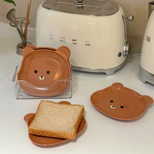 Kitchen Dish Cute Bear Bowl Plate Set Tableware Kawaii Reusable Plastic Breakfast Salad Yogurt Bowl Snack Dish for Kitchen