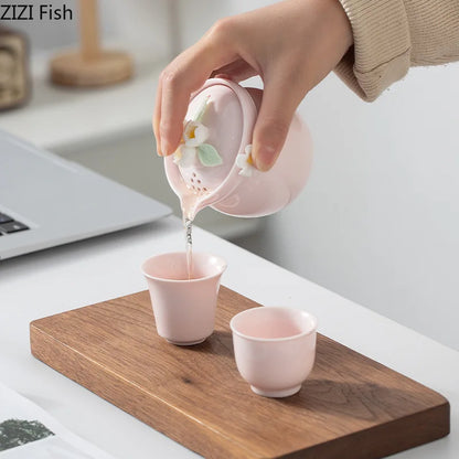 Simple Jasmine Kung Fu Tea Set Outdoor Portable Travel Tea Set Ceramic One Pot Two Cups Chinese Tea Ceremony Accessories