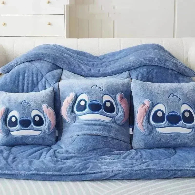 Disney Stitch Throw Pillow Blankets Two In One Kawaii Flannel Pillow Thickened Nap Blanket Living Room Child Bedroom Decoration
