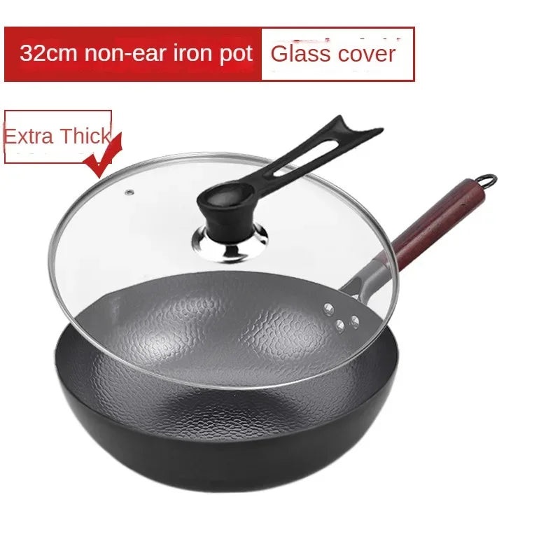 Zhangqiu Non-Stick Iron Pan Flat-Bottom Wok - Universal Induction Cooker for Home Stir-Fries & Non-Rust Healthy Cooking