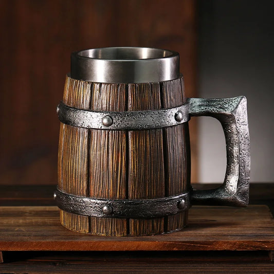 Hot-selling Wooden Barrel Beer mug , Large-capacity  Coffee mug Water bottle ,Tazas de café with stainless steel