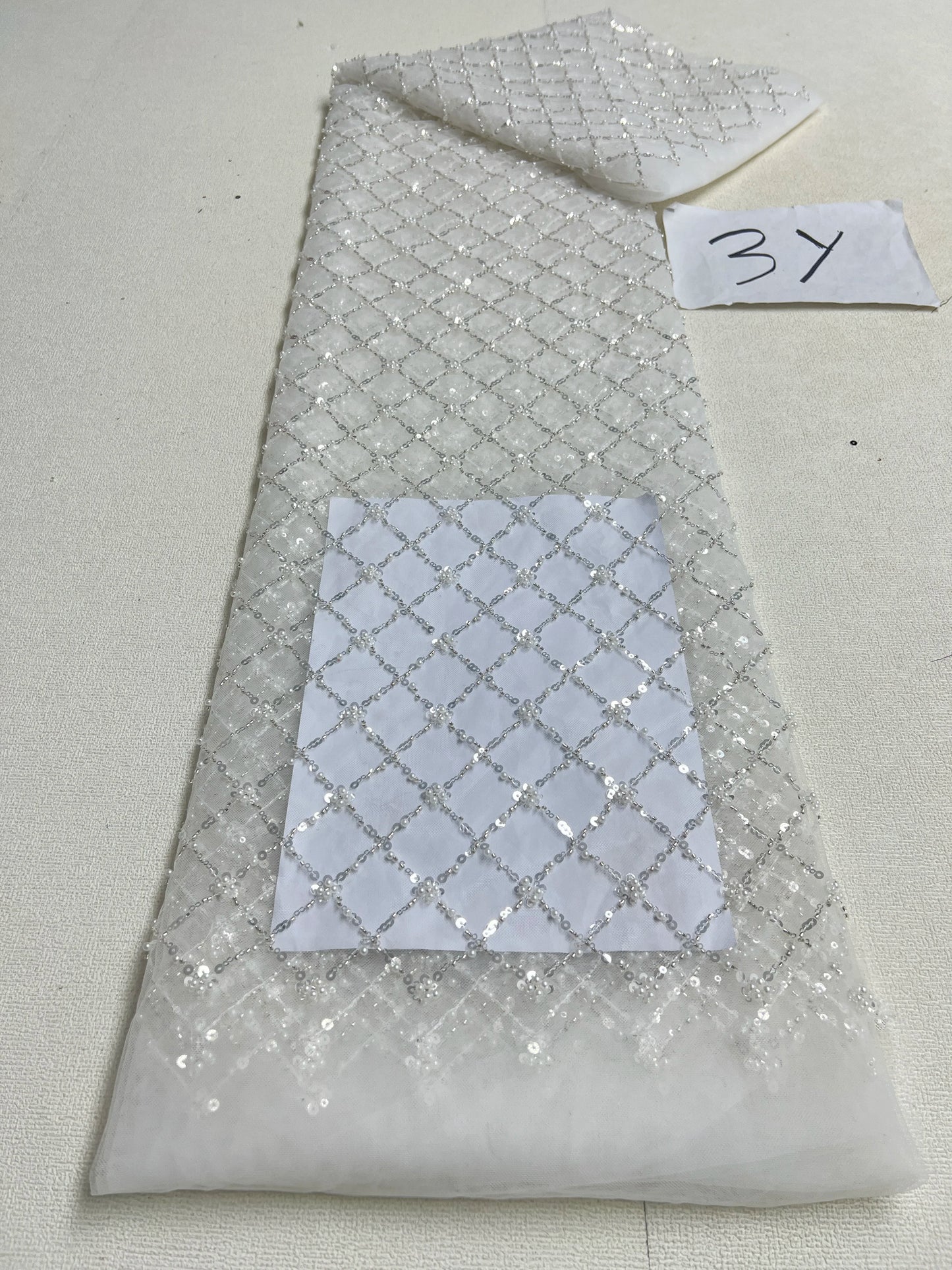African Sequins Beaded Lace Fabrics  3 yards High Quality Sequence Embroidery French Nigerian Lace Fabric For Wedding Sewing