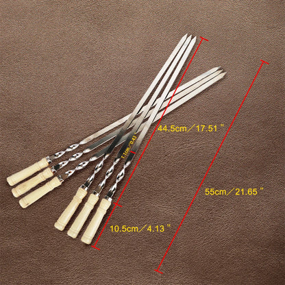 Wood BBQ Fork Stainless steel Outdoors Grill Needle 55cm 21.65" Barbecue Grill Stick Long Handle Shish Kebab BBQ Skewers