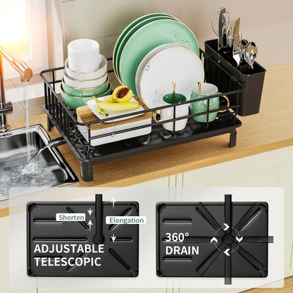 Hollow Dish Rack Kitchen Countertop Rack with Drainage Tray Multifunctional Tableware Rack Rust Resistant Durable