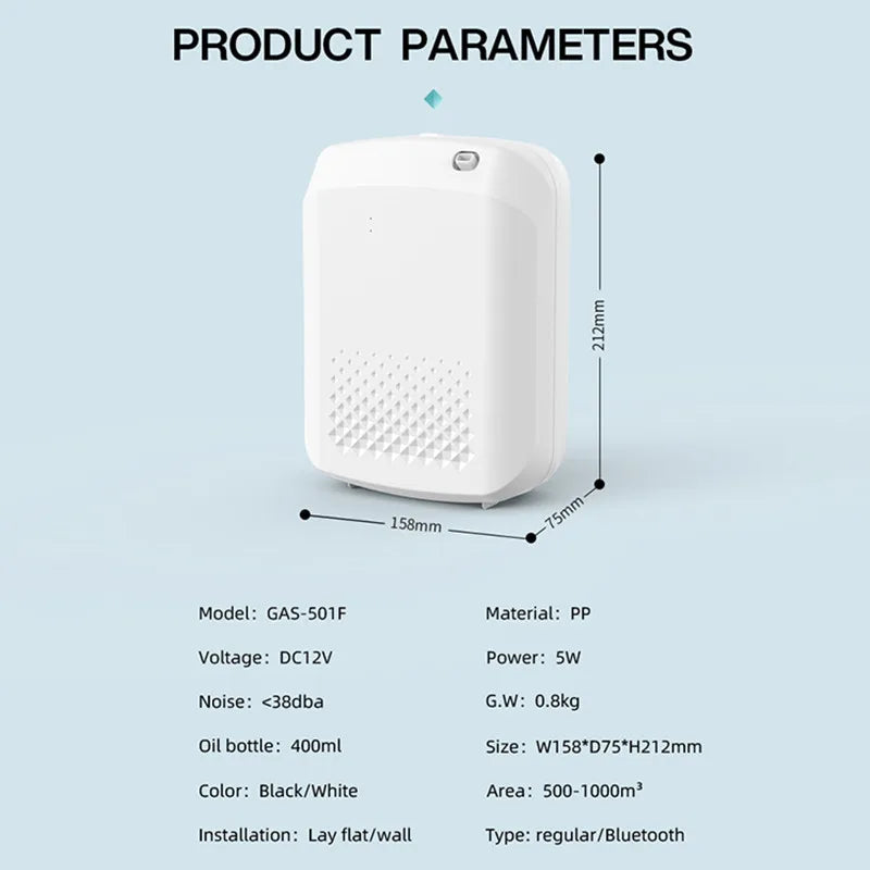 Viedā aromāta difuzora viesnīcu aromāta difuzora pārklājums 500m³ Elektriskā smarža mājas Bluetooth Control ēterisko eļļu difuzors