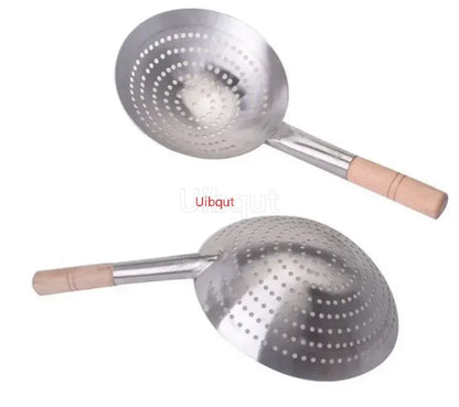 Großer großer dicker Edelstahl -Mesh -Sieb Colander Wok Holzgriff Kochgeschirr Ölmehl Sifter Colander Küche Kochen Wok