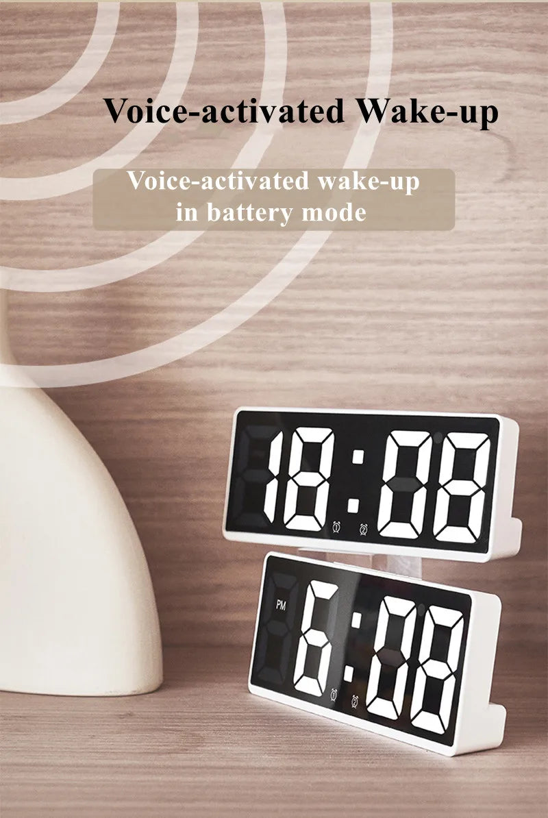 Acrylic/Mirror Digital Alarm Clock Voice Control Snooze Night Mode Table Clock 12/24H Anti-disturb Funtion Electronic LED Clock