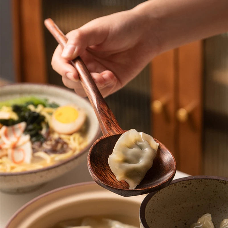 Új hosszú fogantyú ramen fa kanál japán konyhai főzőedények asztali edények evőkanál otthon nagy leves kanál