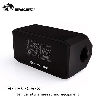 Bykski PC Flüssigkühler Durchflussmesser, Durchfluss+Durchflussrate+Temperatur 3 in 1 Wasserkühlungsmonitor Digital OLED-Anzeige B-TFC-CS-X