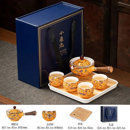 Chinese Kung Fu Ceramic Tea Set Portable 360 Rotation Teapot Travel Tea Set Creative Household Teacup Teaware Sets Gift Box