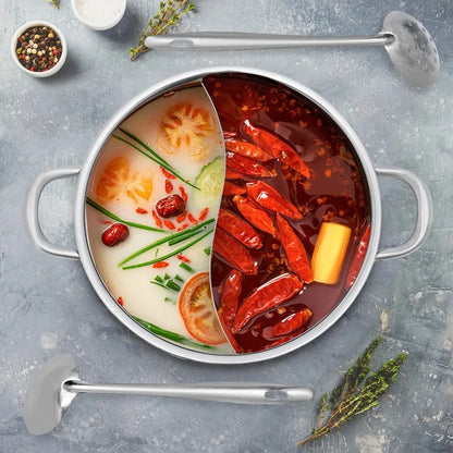 Shabu Pot 304 Food Grade Stainless Steel with Lid Divider Dual Sided Cookware for Induction Cooktop Gas Stove Kitchen Cooker