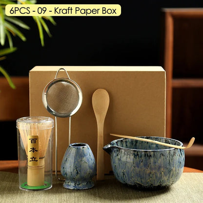 4PCS/6PCS Japanese Ceramic Matcha Teaset Safe Bamboo Brush Teaspoon Whisk Holder for Matcha Lover DIY Tea-Making Tools