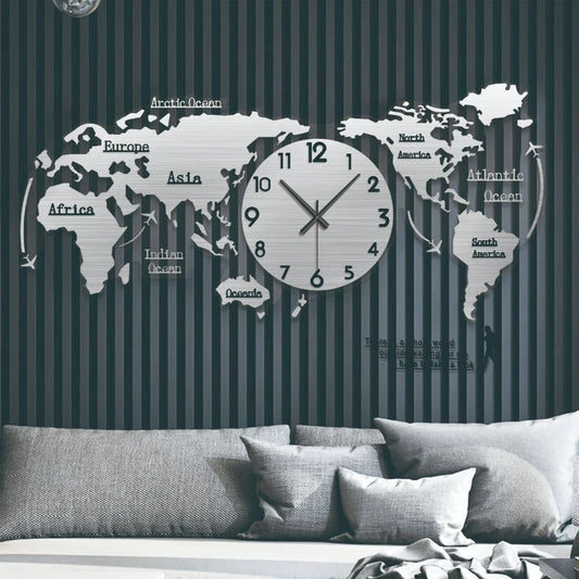 Creative wall clock mirror world map Internet celebrity decoration living room home fashion European silent hanging