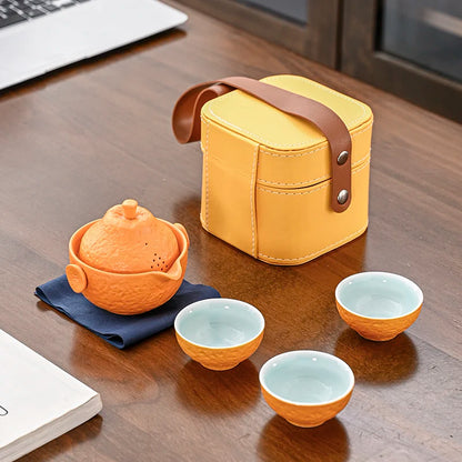 Orange Shaped Travel Tea Set Outdoor Portable Teaware Sets Storage Bag Tea Infuser Teapot Teacup Teas Brewing Utensils