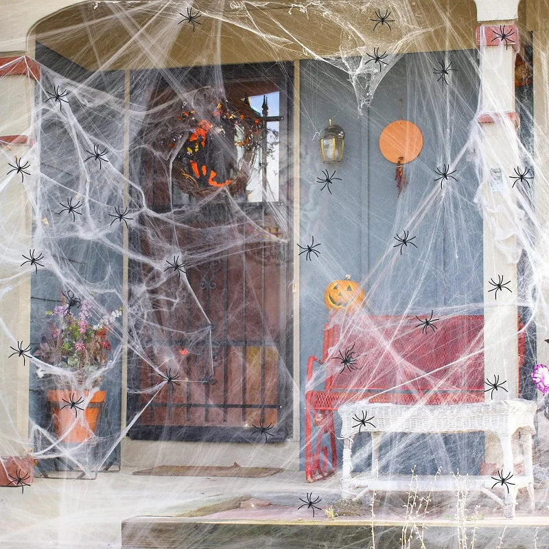 Acessórios para festas de decoração de Halloween decorações para eventos gritos festa spider web adereços ao ar livre pretos housed housed spider