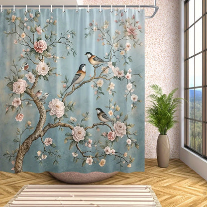 Blooming Branches and Birds Shower Curtain- Multi-Style Bath Decor, Perfect for Those Who Love Nature-Inspired and Practical
