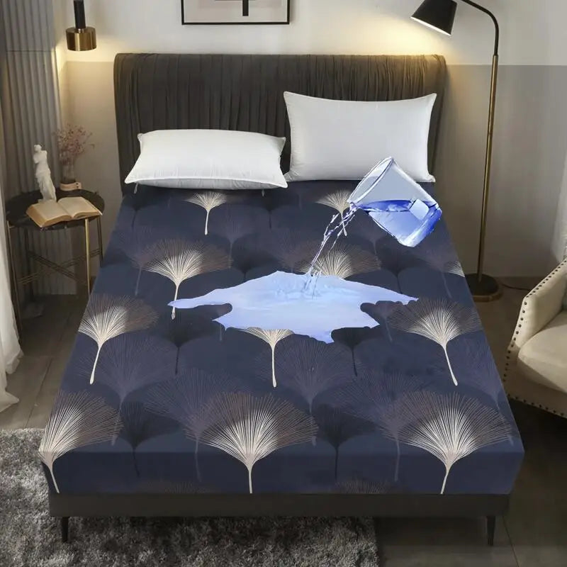 Kuup-Polyester 360° waterproof Cartoon Fitted Sheet Only(no pillowcase) Elastic Band Around Mattress Cover King Size Bed Cover