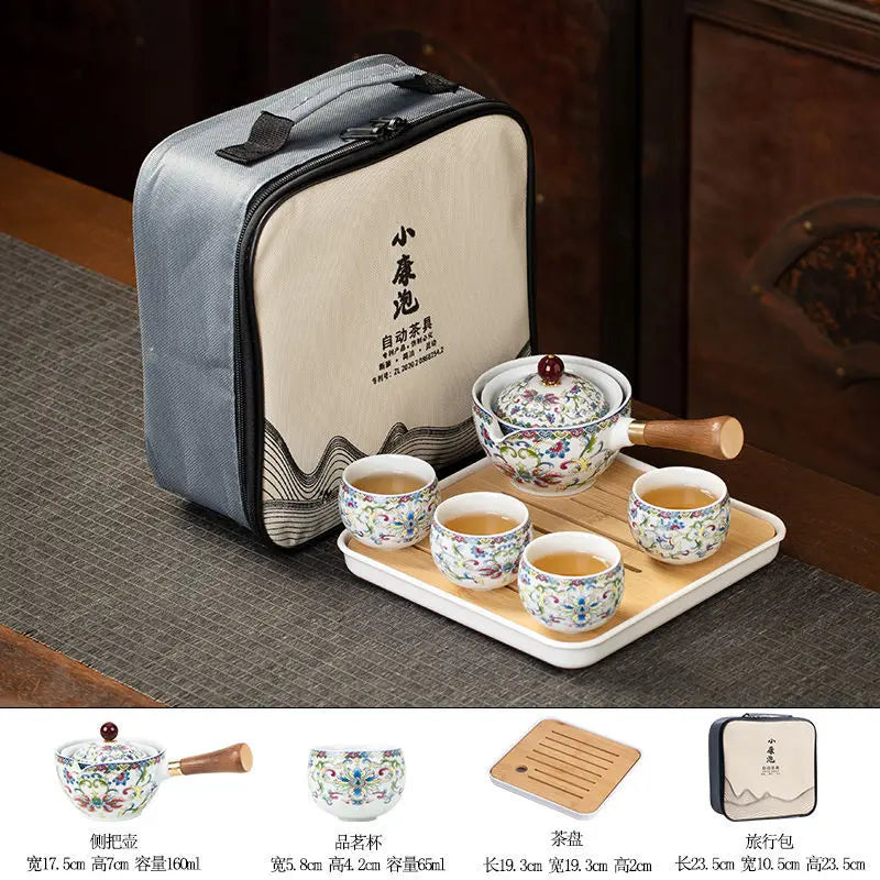 Chinese Kung Fu Ceramic Tea Set Portable 360 Rotation Teapot Travel Tea Set Creative Household Teacup Teaware Sets Gift Box