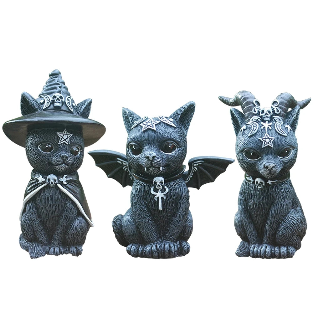 Halloween Decurine Gard Witch Cat Sculpture Sculpture Gothic Statue estátua negra Magic Cat Owr Owl Miniature Miniatura